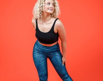 Leggings da sirena da discoteca olografici turchesi