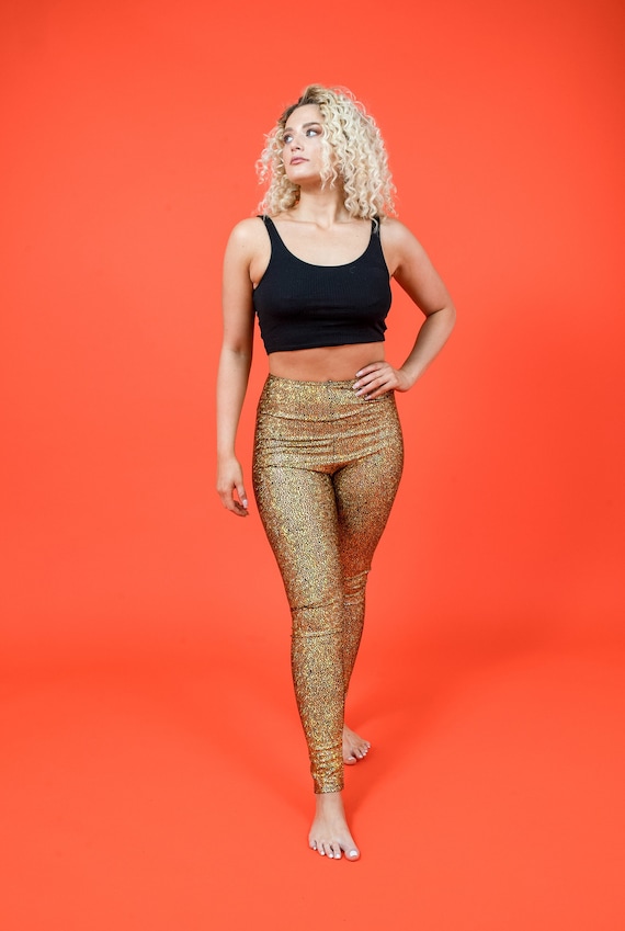 Gold Holographic Disco Mermaid High Waisted Leggings 