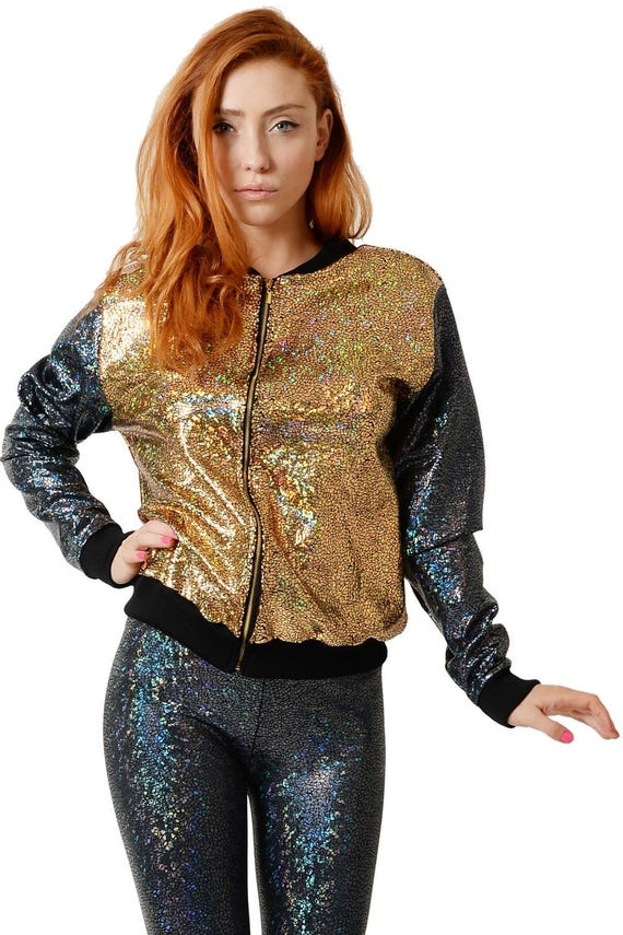 Women's Gold Holographic Disco Bomber Jacket -  UK