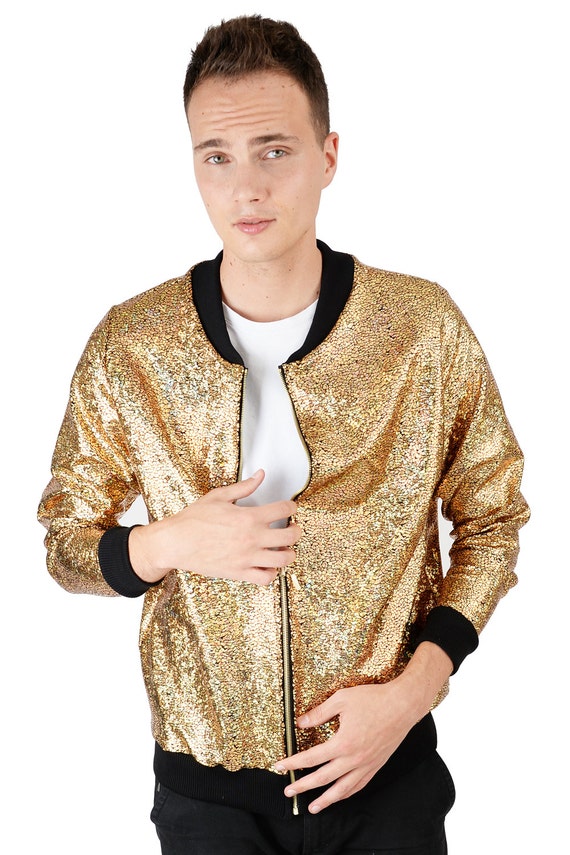 Men's Gold Holographic Disco Bomber Jacket