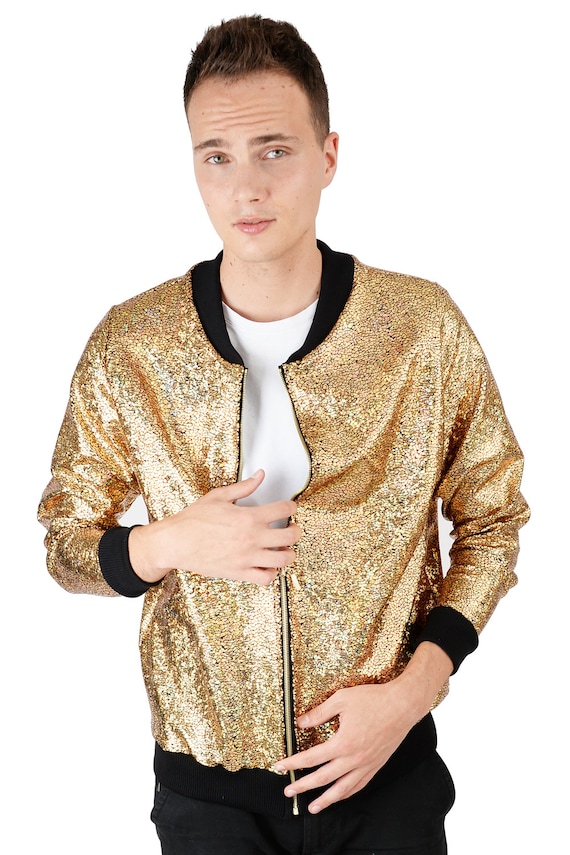 Men's Gold Holographic Disco Bomber Jacket