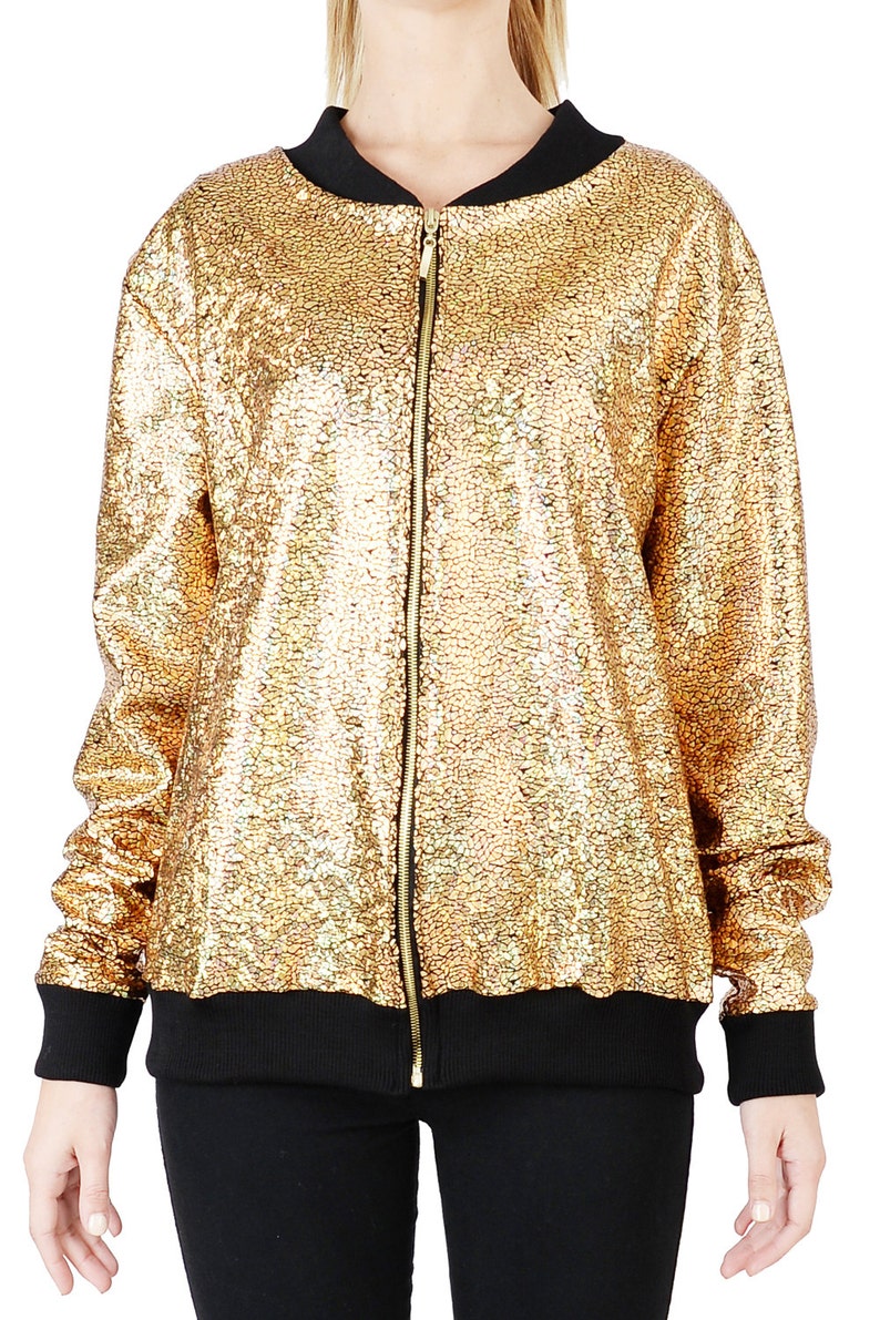 Women's Gold Holographic Disco Bomber Jacket - Etsy