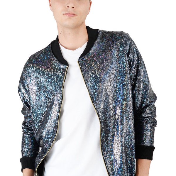 Schwarze Holographic Disco Bomberjacke für Herren