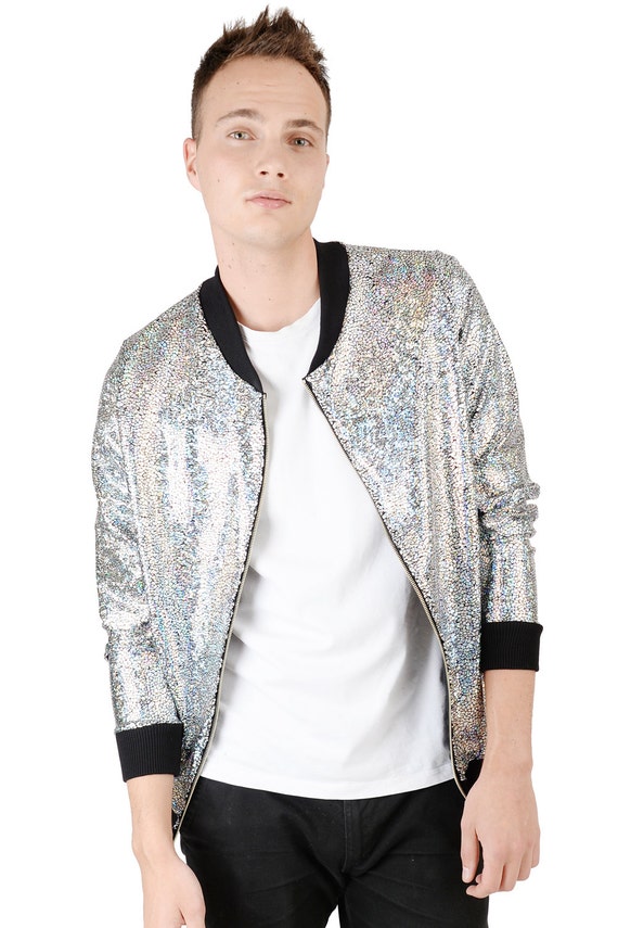 Chaqueta disco holográfica plateada para hombre - Etsy España