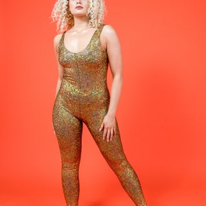 Gold Holographic Disco Mermaid Backless Catsuit image 3