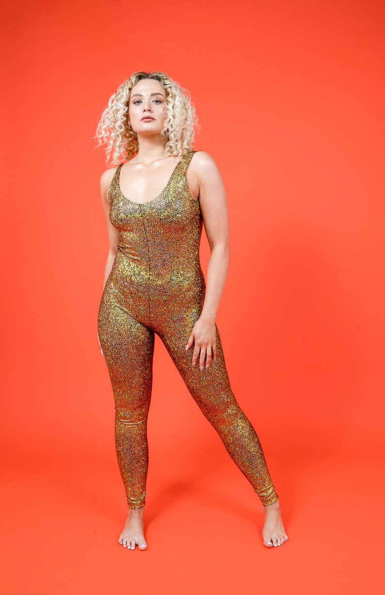 Gold Holographic Disco Mermaid Backless Catsuit image 3