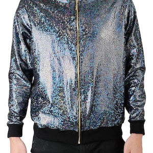 Men's Black Holographic Disco Bomber Jacket - Etsy