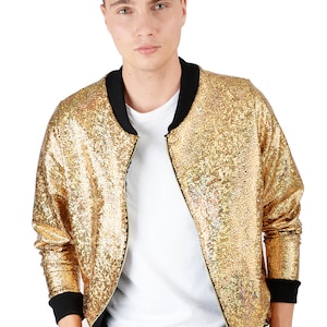 Men's Gold Holographic Disco Bomber Jacket | Etsy
