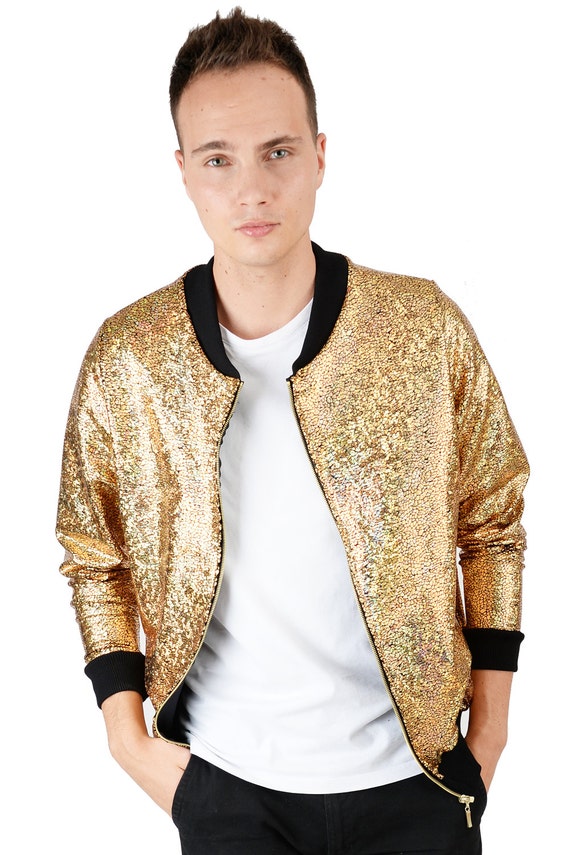 Buy Men's Gold Holographic Disco Bomber Jacket Online in India 