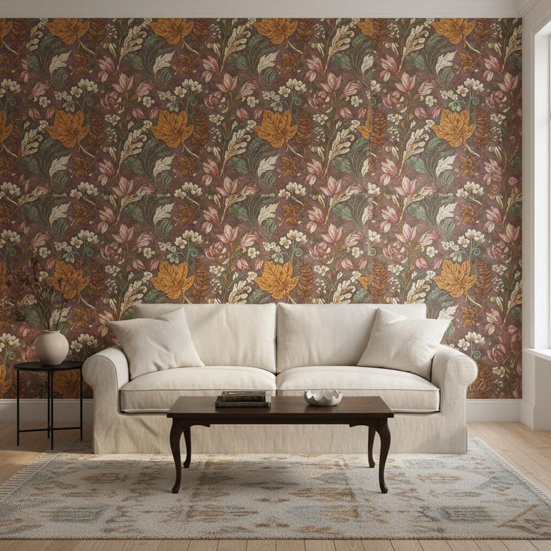 Design Background Maple Autumn Maple Botanical Pattern Wallpaper, Rust Floral - Etsy