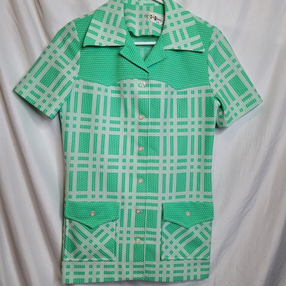 Vintage Polyester Button Up Blouse Lunch Lady Col… - image 1