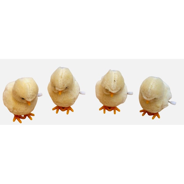 Vintage Wind Up Easter Chick Hopping Light Yellow Set of 4 Unbranded 80s 90s