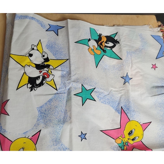 Vintage Baby Looney Tunes Sewing Fabric 24 x 21 Inches Pastel 1990s Retro Woven