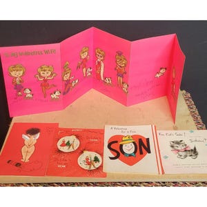 Lote de cartões comemorativos vintage Hallmark com 5 escritos dentro dos anos 1950 e 1960 retrô