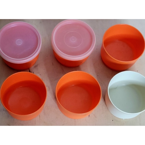 Vintage Tupperware Snack Cups 1229 Orange 6 Bowl 2 Lid 1 White or Cream