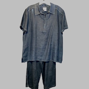 Vintage Neiman Marcus Linen Outfit Black Large 2 Pieces Women