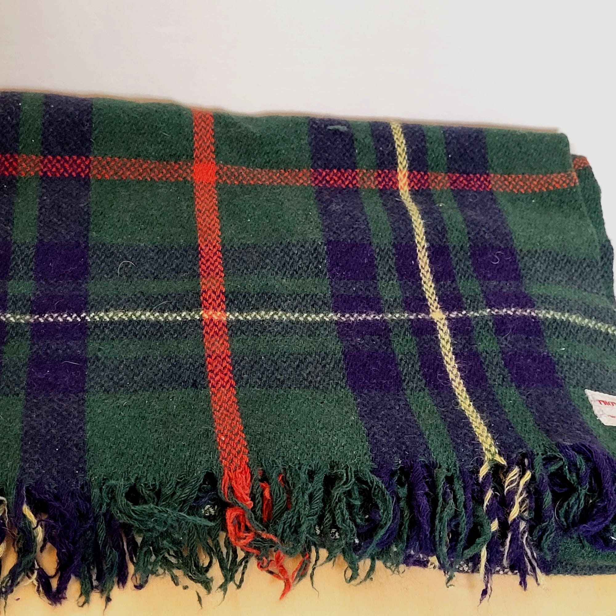 Vintage Plaid Throw Blanket Green Blue Troy Robe Fringe Edge Wool Blend 63x52 Etsy Canada