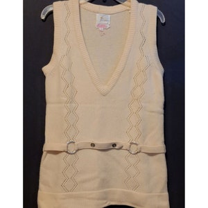 Vintage Drop Waist Sweater Tarni Cream Color Off White Belted V Neck Sleeveless