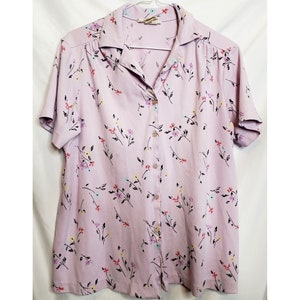 Vintage Retro Sears Fashion Place Bluse mit kurzen Ärmeln Lavendel Floral