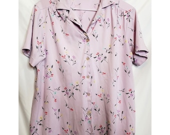 Vintage Retro Sears Fashion Place Blouse Short Sleeves Lavender Floral