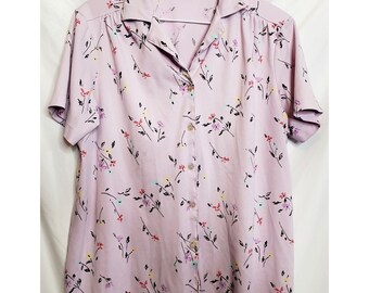 Vintage Retro Sears Fashion Place Blouse Short Sleeves Lavender Floral