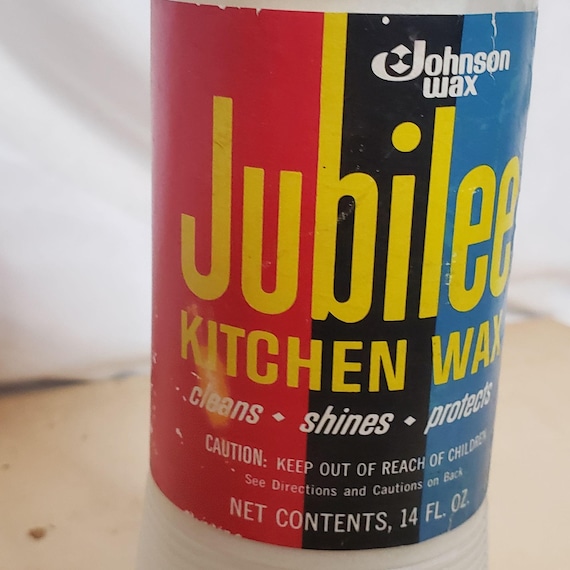 Vintage 1977 Jubilee Kitchen Wax Half Full Liquid White Glass Jar