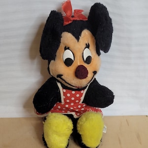 Vintage Minnie Mouse Plush 11 Inches 60s 70s Retro Red Dress Pinafore