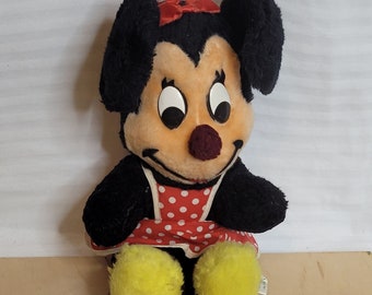 Vintage Minnie Mouse Plush 11 Inches 60s 70s Retro Red Dress Pinafore