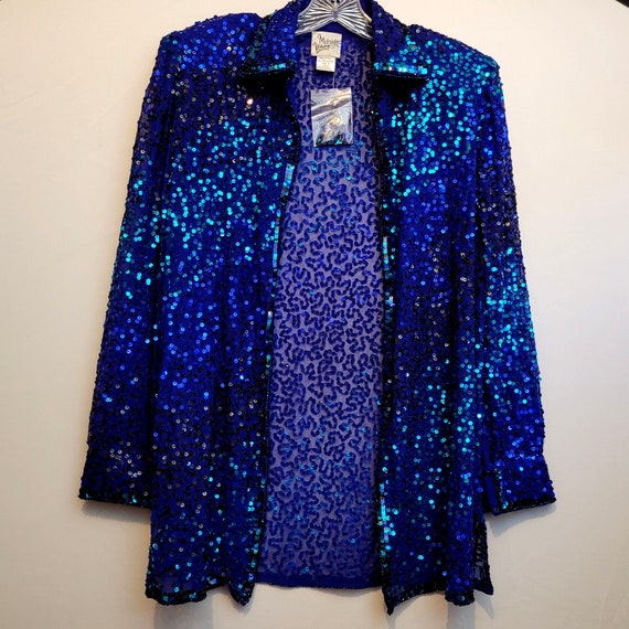 Midnight Velvet Sequin Evening Jacket Bright Blue 