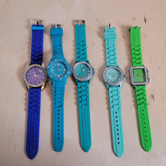 Geneva Watch Lot of 5 Blue Green Silicone Bands Untested No  display picture 1