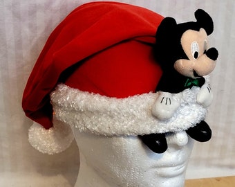 Gorro de Papá Noel vintage de Disneyland, peluche de Mickey Mouse con visera, talla infantil, estilo retro de los 90