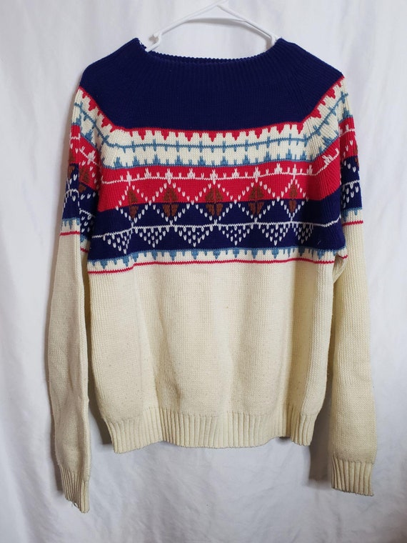 Vintage Ski Sweater RAMCI Geometric Pattern Multic