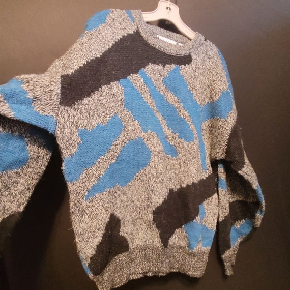 Vintage Sweater Abstract Geometric Gray Blue Blac… - image 2