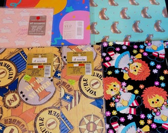 Lot de papier d'emballage cadeau vintage chats ballons chats ragdoll assortis des années 80 et 90