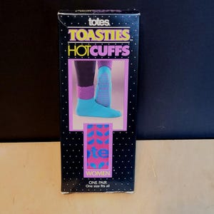 Vintage Totes Tosties Hot Cuffs Slipper Socks Pink Blue Original Box NOS 1991