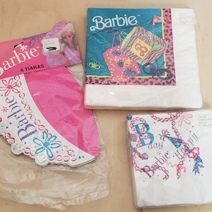 Vintage Barbie Party Supplies NOS Napkins Hat Tiara 1990 Reed
