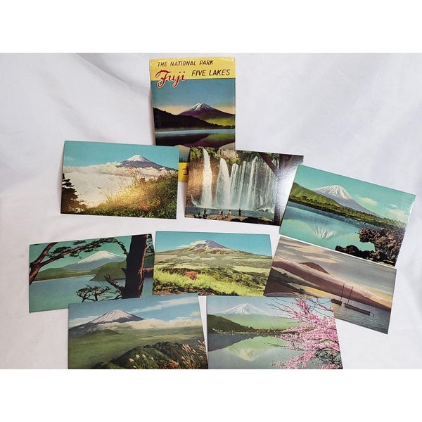 Vintage National Park Fugi Five Lakes Postcard Set of 8 Unused Original Envelope