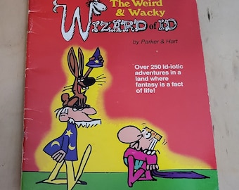 Cómic de bolsillo de El Mago de Id, raro y alocado, con bordes desgastados, 1982 (vintage).