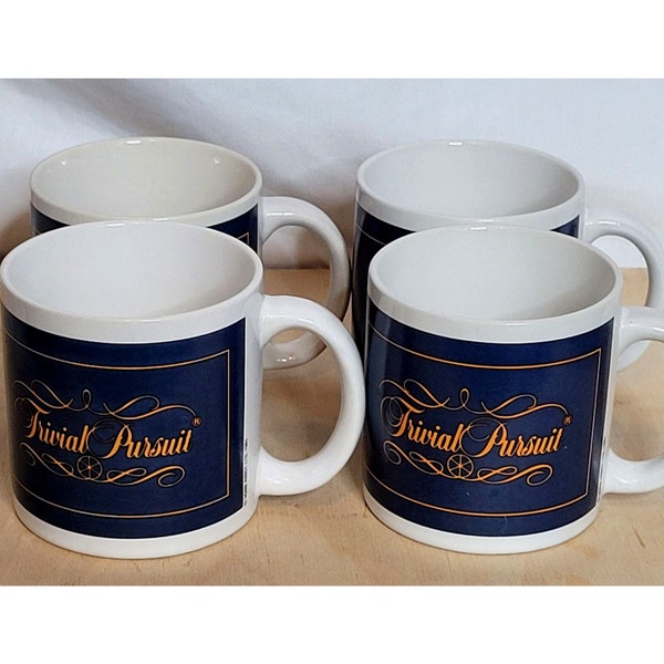 Vintage Trivial Pursuit Coffee Mugs Set of 4 Horn Abbot Novelty Game 1981