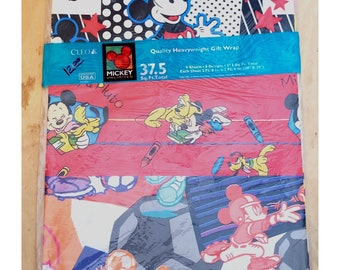 Vintage Wrapping Paper Cleo Mickey Mouse Sealed Package 6 Sheets Bright 90s