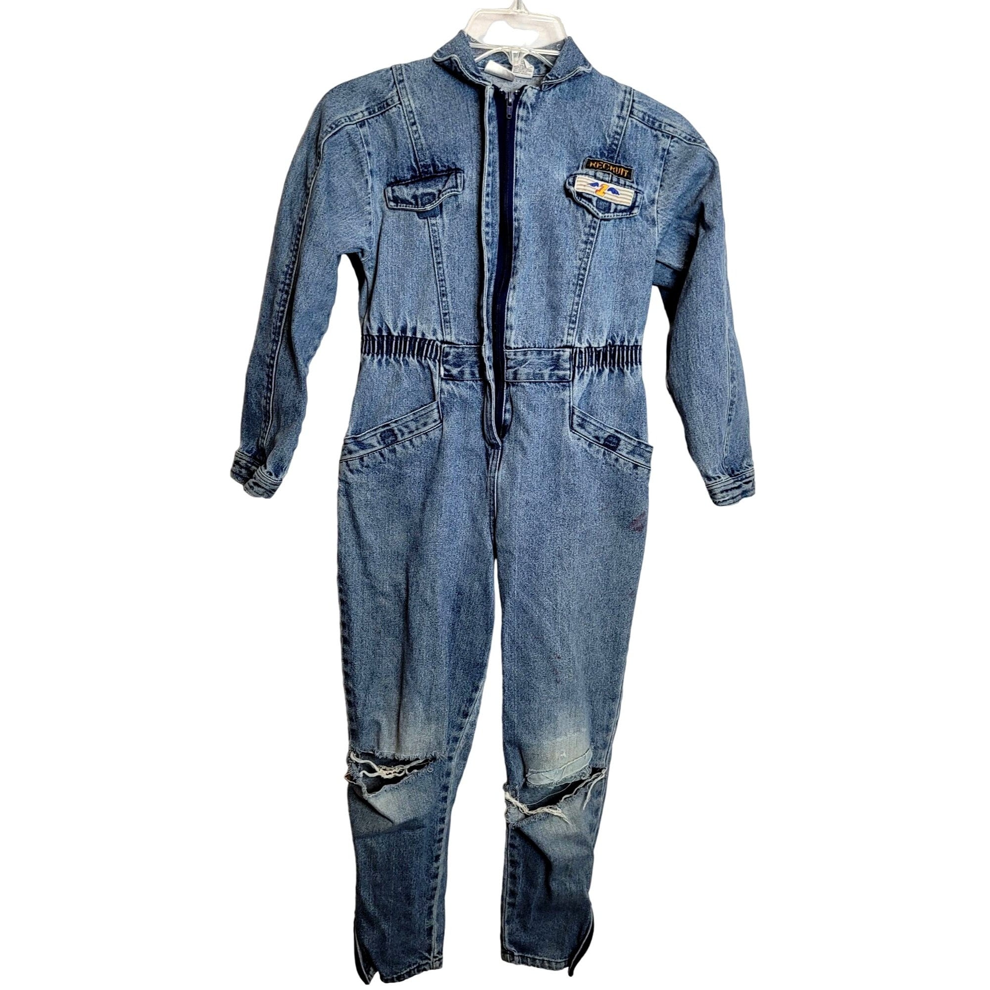 Vintage Jetset Denim Flight Suit Jumpsuit Youth Size 10 Torn