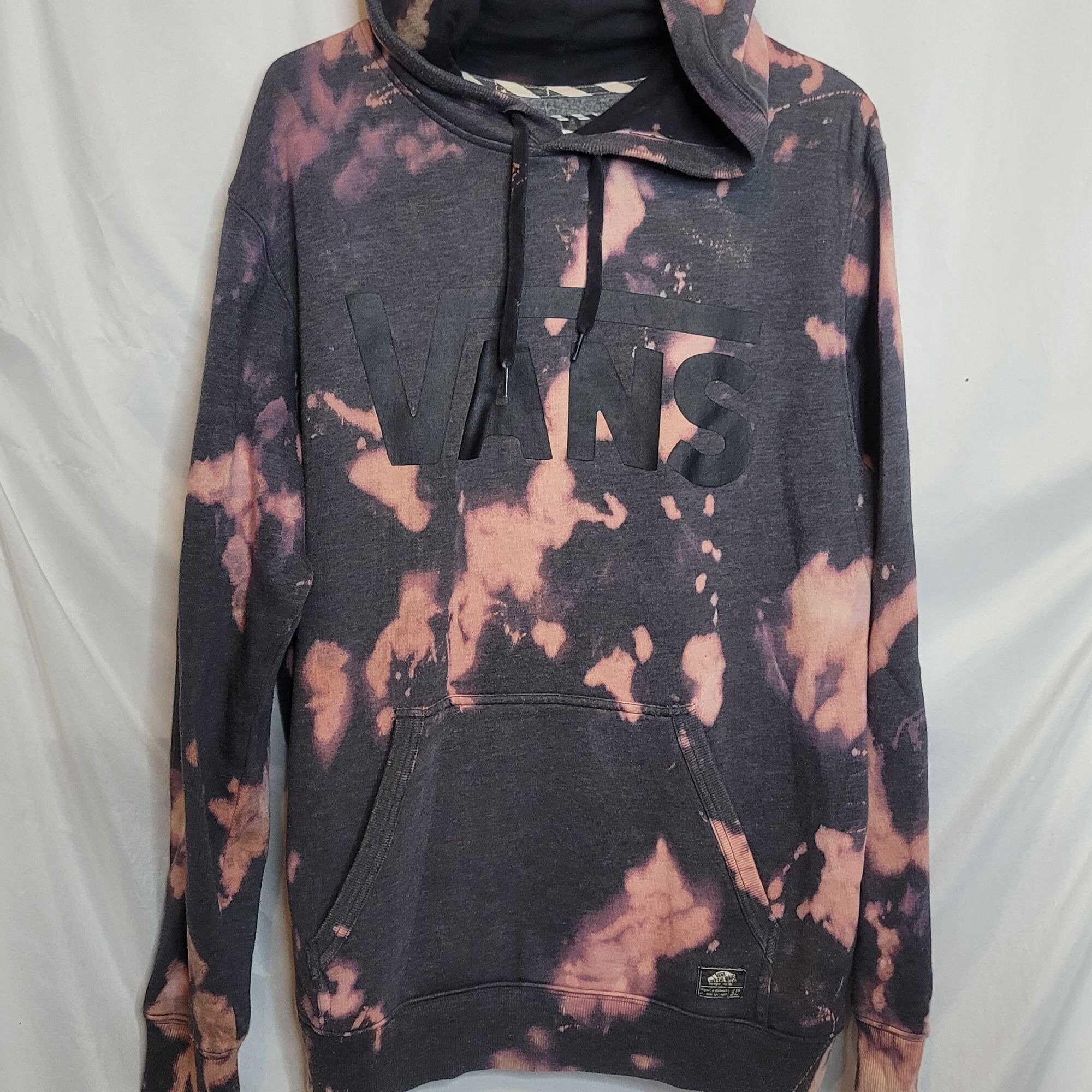 One Of A Kind Custom Handmade Shirt Vans Off The Wall Bleached Upcycle Hoodie Size Medium Faded Black