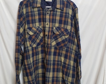 Vintage Fieldmaster Wool Blend Flannel Plaid Shirt Men Large Tall Made In Korea