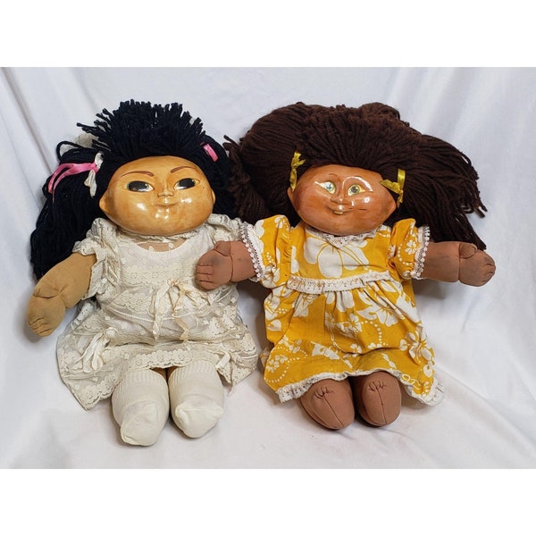 Taro Patch Doll Set of 2 Bride Yellow Hawaiian Dress 1 Signed Doc Smith 85 Original Vintage