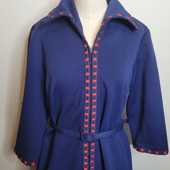 Vintage Dress Damon Dress Navy Blue Red Trim Zip … - image 2