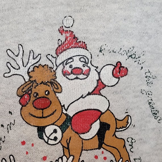Vintage Christmas Sweatshirt Santa Reindeer Hanes… - image 3