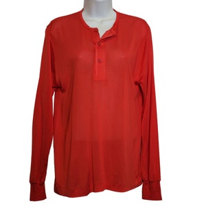 Vintage Silk Blouse Red Made In China Happy Quarter Button Pullover Cuffed Sleeves
