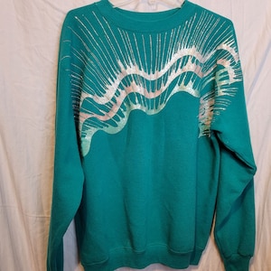 Vintage Spin Art Sweatshirt Abstract Painted Design Adult XL Green 80s Retro
