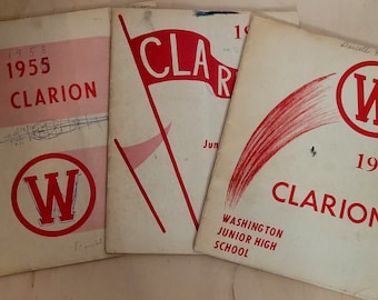 Vintage Yearbooks 1955 1956 1957 Washington Junior High School Clarion Paperback