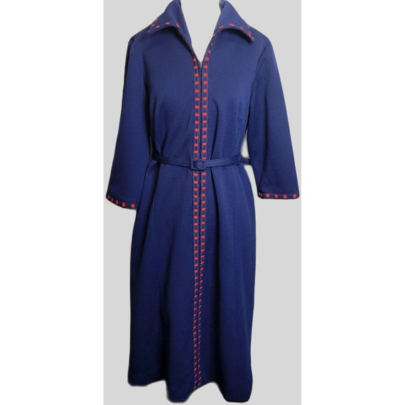 Vintage Dress Damon Dress Navy Blue Red Trim Zip … - image 1